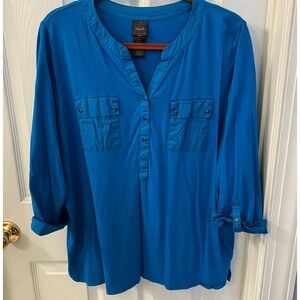 Rafaella Pull-Over Stretchy Top with Silver Buttons Sz XXL